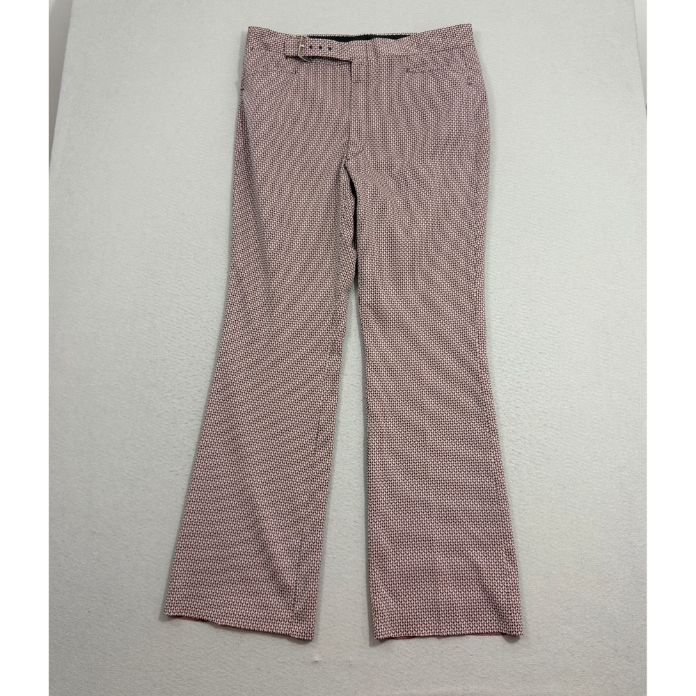 Vintage Trousers Mens 36x34 Red Houndstooth Geometric Knit Flare Disco Pants 70s